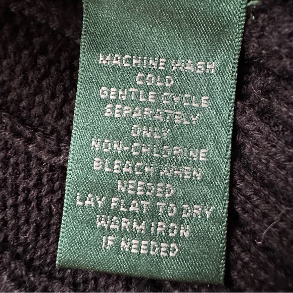 Ralph Lauren Black Zip-Up Cable Knit Cardigan 100% Cotton Women’s Sz Medium - Picture 8 of 9